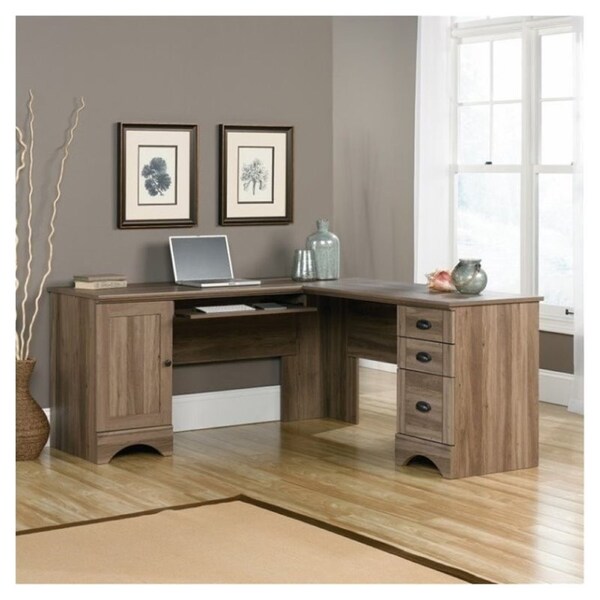 Salt Oak Finish Pinellas Collection Computer Desk with Hutch and Storage 