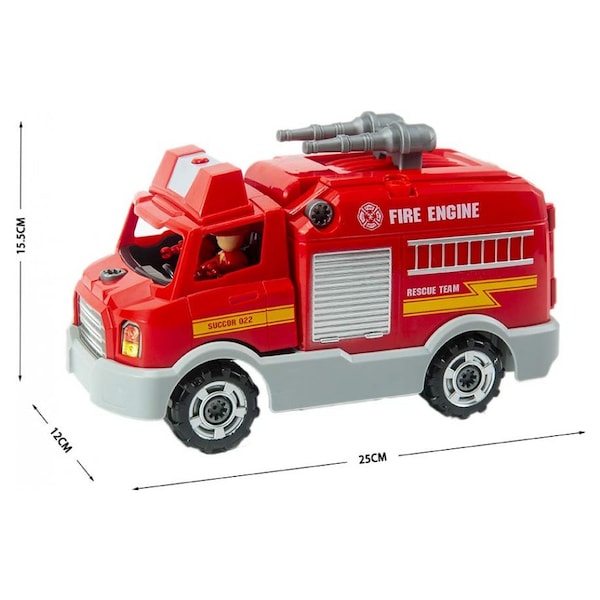 106 Pcs DIY Fire Engine STEM Building Toys with Drill Push & Go Friction Power Lights & Sounds for Kids Take Apart Toy Fire Truck Playset Construction Vehicle for Boys Ages 4 5 6 7 8 Years Old 