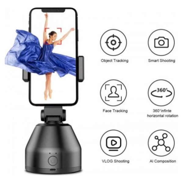 360 Rotates Auto Face & Object Tracking Vlog Shooting Smart Phone Mount Holder Portable All-in-one Smart Selfie Stick 