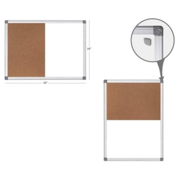 White Board and Cork Board Combination Magnetic Dry Erase Bulletin Combo Board 36 x 24 Push Pins Mounting Hardware Included 