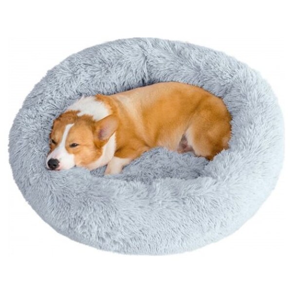 Comfortable and Washable Patas Lague 2-Piece Donut Calming Dog Bed Set 20''/24''/30'' 1 Bed, 1 Blanket Faux Fur Plush Cat Dog Bed 