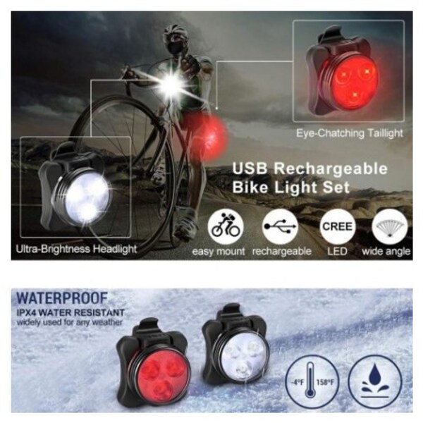 Waterproof Led Bike Bicycle Head Light+Rear Flashlight Sodial 