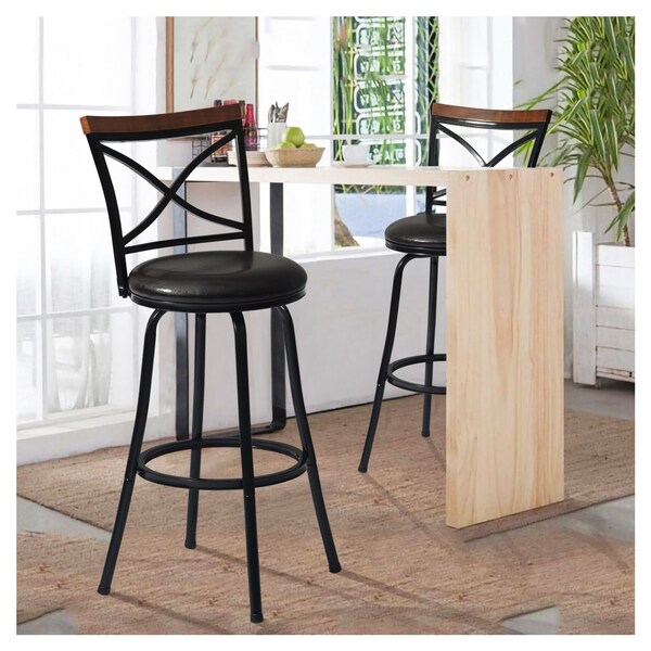Oak FurnitureR 26-29 INCH Bar Stools Set of 2 Counter Height Bar Stools Adjustable Seat Height 360 Degree Swivel Seat Barstools Set of 2 for Home Bar 