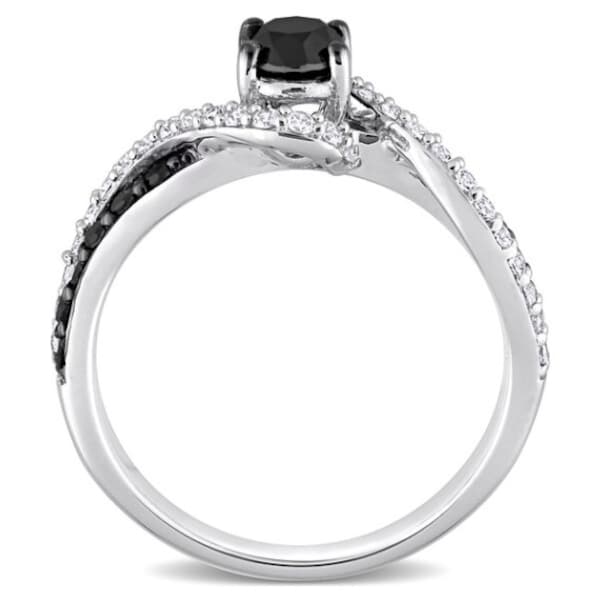 Amour Sterling Silver Black Sapphire & Diamond Crossover Halo Engagement Ring