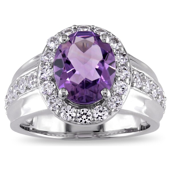 Amour Sterling Silver Amethyst-Brazil and White Sapphire Cocktail Ring 
