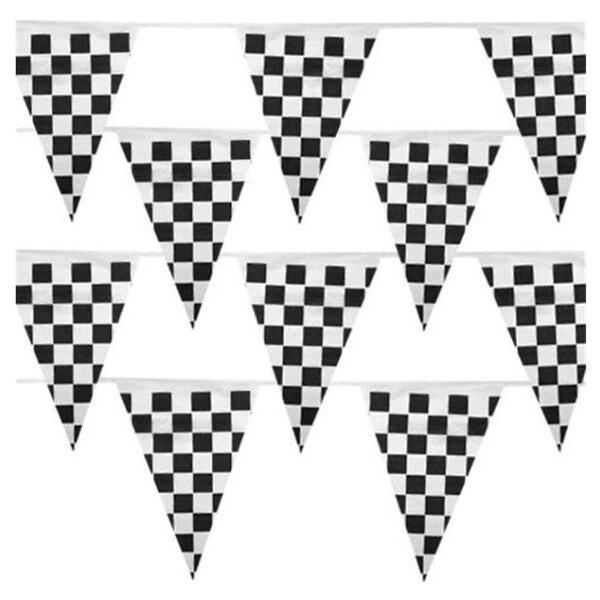 Black and White Checker 100 Ft Pennant Stringer w/48 Large Flags by Pudgy Pedros Party Supplies 