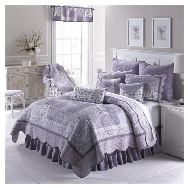 3PCS Set Queen Size Patchwork Cotton Quilted Bedspread in Purple Colour 