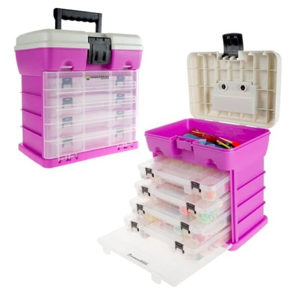 Stalwart 75-STO3183 Parts & Crafts Rack Style Tool Box with 4 Organizers Pink 