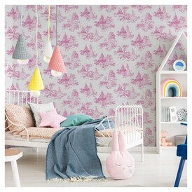 Disney Princess Disney Princess Toile De Jouy Graham & Brown Wallpaper  (White/Pink) | Independent City Market