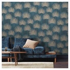 World of Wallpaper World of Wallpaper Calypso Leaves Vinyl Wallpaper  (Blue/Gold) | Independent City Market