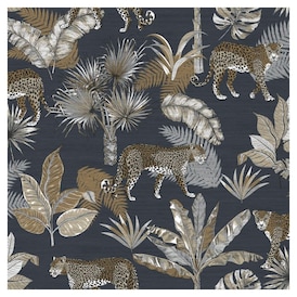 GrandDeco GrandDeco Jungle Fever Leopard Wallpaper (Blue/Grey/Brown) |  Fortinos