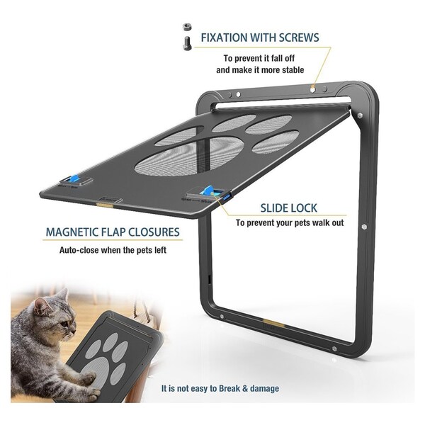Pet Screen Door,Magnetic Flap Screen Automatic Lockable Black Door for Small/Medium Dog and Cat Gate 