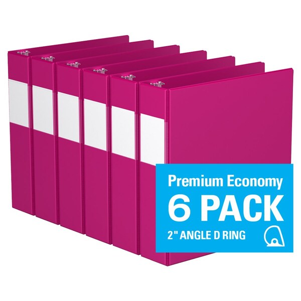 6 Pack 1, Pink Premium Economy Binder Angle D Ring 