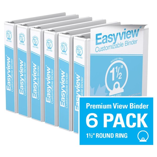 Easyview Premium Round Ring 6 Pack View Binder Customizable 