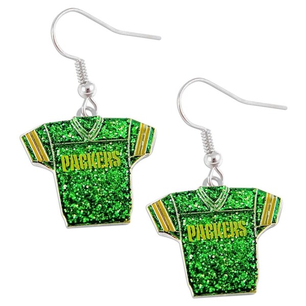 aminco Green Bay Packers Sports Team Logo Glitter Heart Necklace and Earring Set 