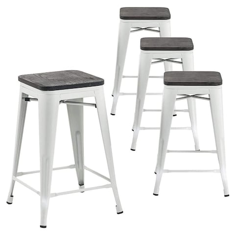 24 Inch Counter Height Metal Bar Stools, White Wood Bar Stools Set Of 4