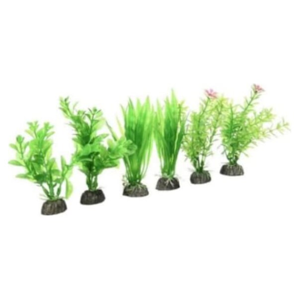 Pack Of 6 Green Assorted Plastic Aquarium Plants 12" Penn Plax 