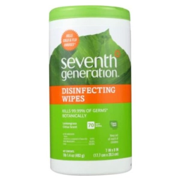 7th Generation 35 Wipes Per Container Lemongrass Citrus Scent Wipe Size: 8 Width x 7 Length 2 Canisters Disinfectant Wipes 