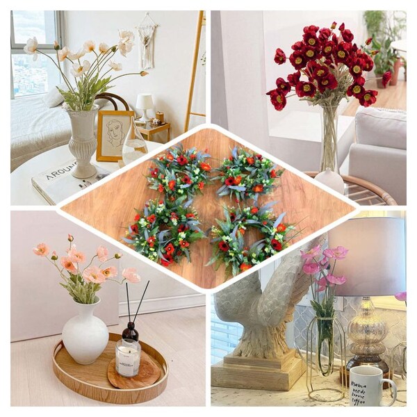 Real Touch Artificial Poppy Bouquet Perfect for Home Decor DIY 6 Stems 