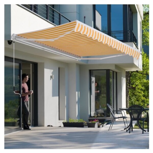 Retractable Manual Patio Awning Aluminum Deck Sunshade Shelter Outdoor Canopy 