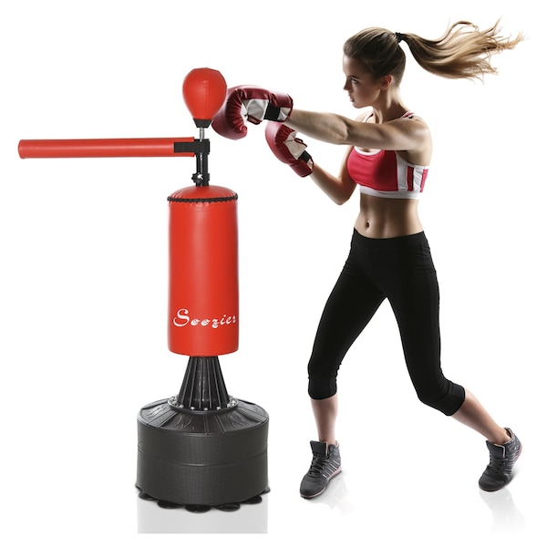 Soozier Freestanding Boxing Punch Bag Stand w/ Rotating Flexible Arm Speed Ball 