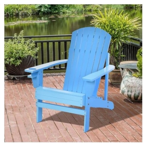 Outdoor Patio Wooden Adirondack Chair Lounge w/Cup Holder Deck Garden Furniture 
