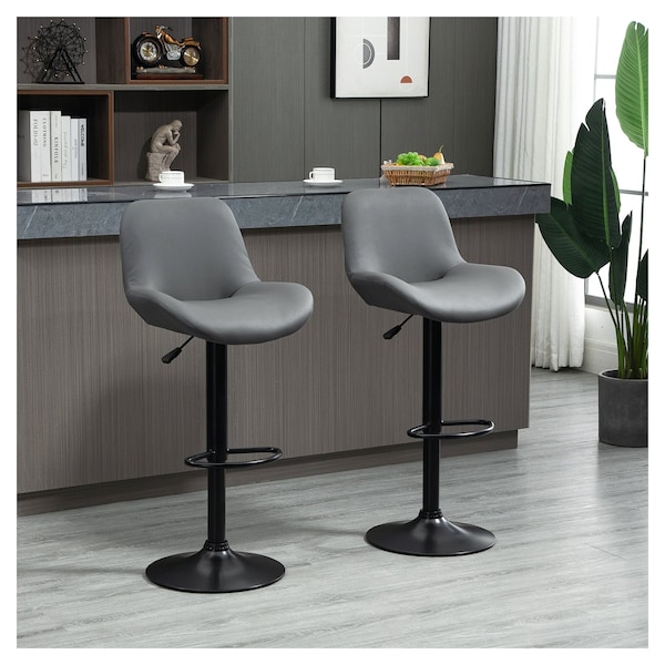 Set of 2 Modern Bar Stools Cushioned PU Leather Adjustable Swivel Counter Chairs 