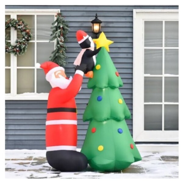 6 Foot Long Christmas Inflatable Santa on Sleigh with Reindeer and Penguins Yard Decoration 