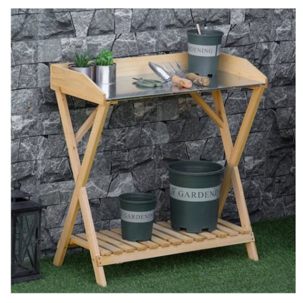 Wooden Garden Workstation Shed with Galvanized Tabletop FRITHJILL Outdoor Potting Bench Table 