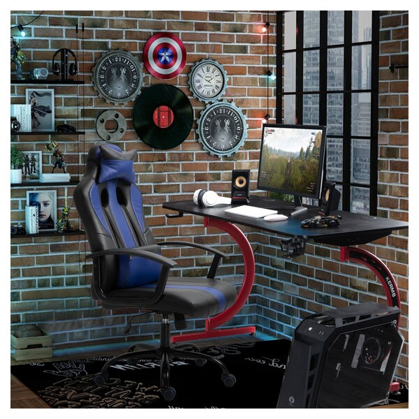 Racing Style Office Computer PU Leather Swivel Gaming Chair Seat High Back&Blue 
