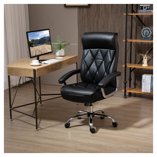 Ergonomic High Back Office PU Leather Chair Swivel Computer Desk Seat Black 