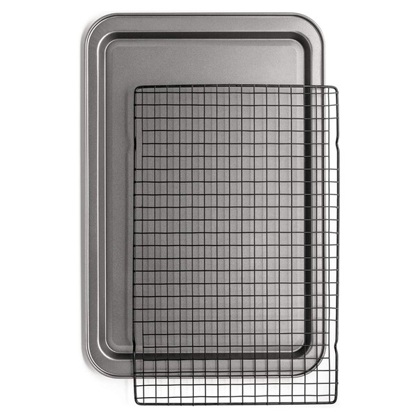 Oven Safe Bacon Rack 15.0 x 10.6 Carbon Steel Cookie Sheet Chef Pomodoro Non-Stick Baking Sheet and Cooling Rack Set 2-Piece 