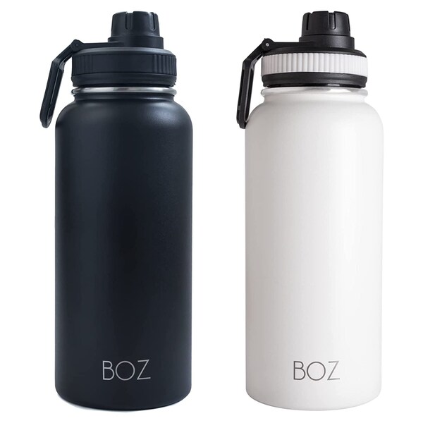 32 Ounce Thermoflask Double Stainless Steel Insulated Water Bottle with Two Lids Black 
